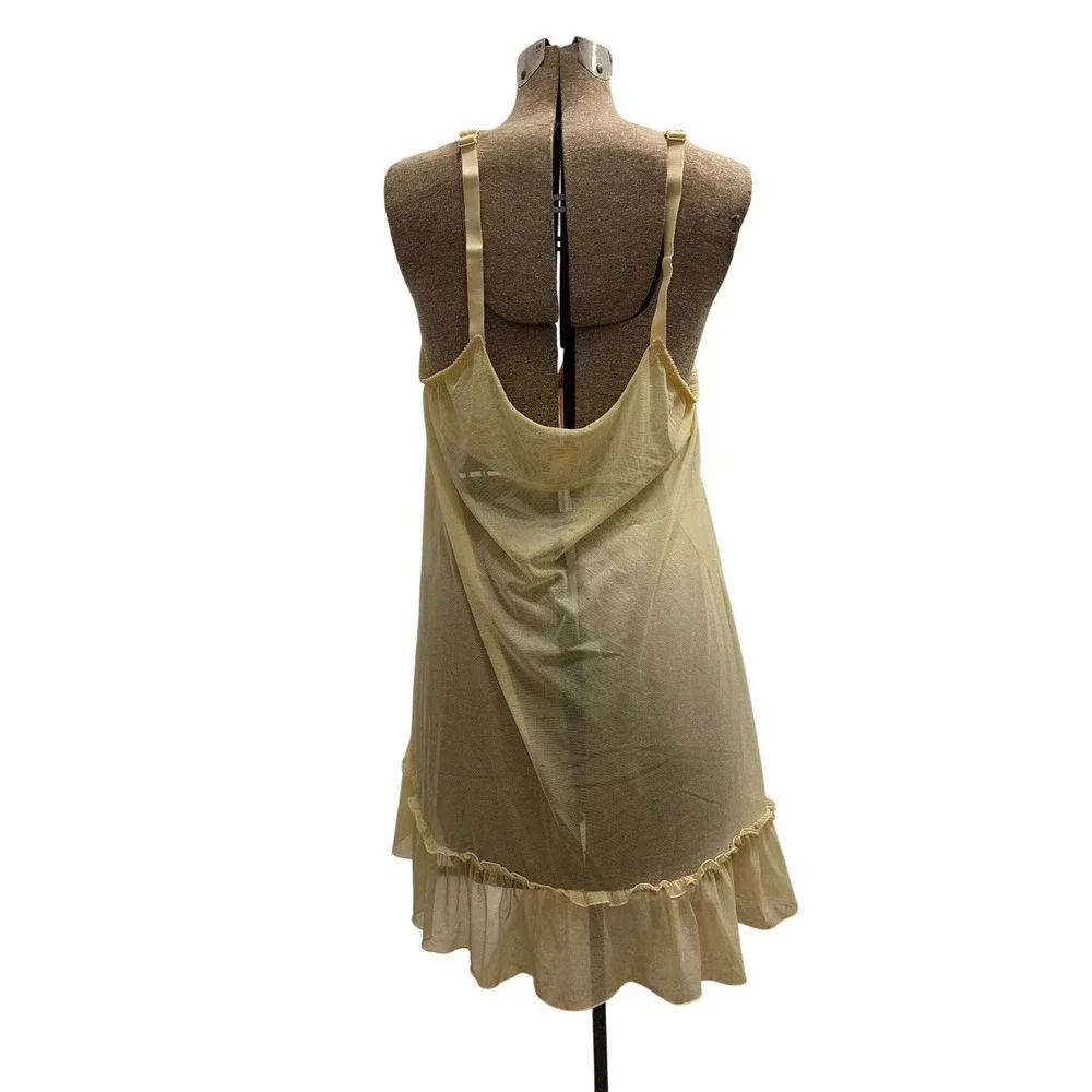 Babydoll Chemise Coquette Fairycore Cacique Women 18/20 Yellow Mesh Ruffle Trim